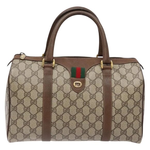 GUCCI GG Supreme Web Sherry Line Hand Bag PVC Beige Gold 40 02 007 Auth BA4667 - Picture 1 of 16